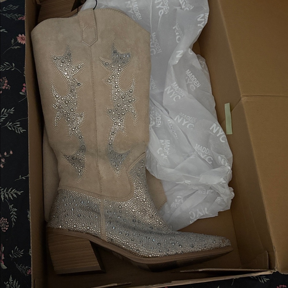 Steve Madden , Tall silver rhinestone Western Boots - beige